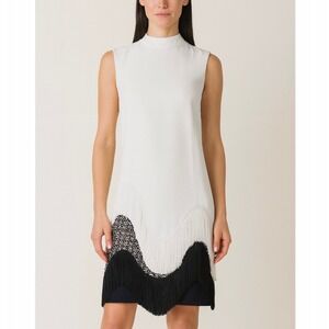 Stella McCartney White Sleeveless Mock Neck Fringe Trim Dress Size 8